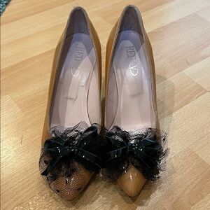 Valentino Red Brown Heels with Black Lace Bow